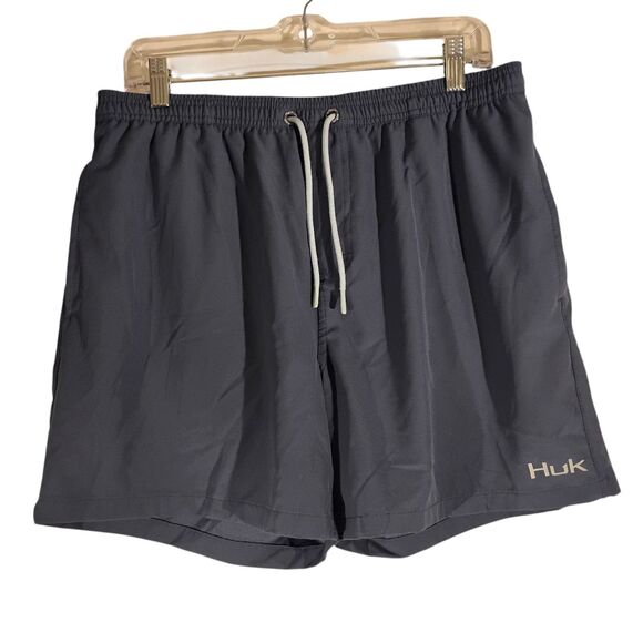 Huk Pursuit Volley shorts mens L Large navy blue swim fishing lined stretch - Picture 1 of 10